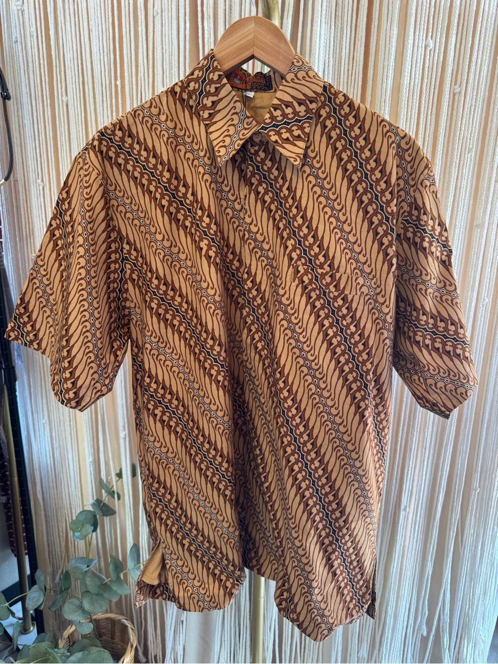 Vintage Enam Saudara Indonesian Batik Shirt Parang Javanese Cotton brown Medium - Picture 10 of 13